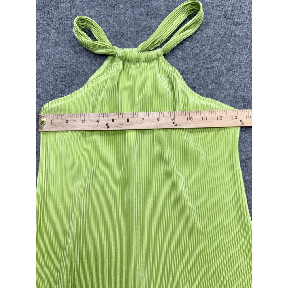 Commense Lime Green Plisse Pleated Halter Mini Dress Chartreuse Sz S NWT - Picture 5 of 5